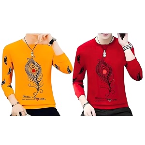 Men Round Neck Cotton Blend Stylish Printed