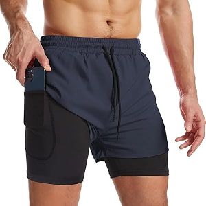 Mens 2 in 1 Active Dual Shorts