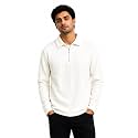 Mens Beige Textured Quarter Zip Polo T-Shirt