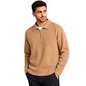 Mens Beige Textured Quarter Zip Polo T-Shirt
