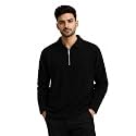 Mens Beige Textured Quarter Zip Polo T-Shirt