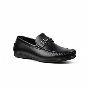 Mens Black Formal Loafers with Metal Buckle