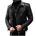 Men39s Black Leather Winter Jacket with Quilted