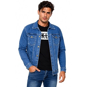 Mens Blue Denim Jacket with Button Closure