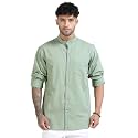 Mens Cotton Linen Chinese Collar Full Sleeve