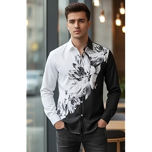 Mens Floral Printed Casual Shirt Full