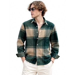 Mens Green Brown Checked Boxy Fit