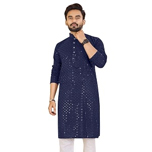 Mens Lakhnawi Chikankari Kurta Set Cotton Ethnic