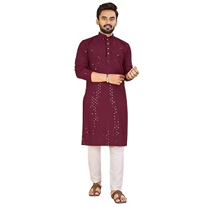 Mens Lakhnawi Chikankari Kurta Set Cotton Ethnic
