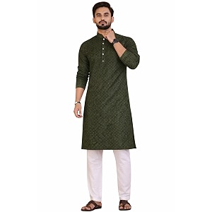 Mens Lakhnawi Chikankari Kurta Set Cotton Ethnic