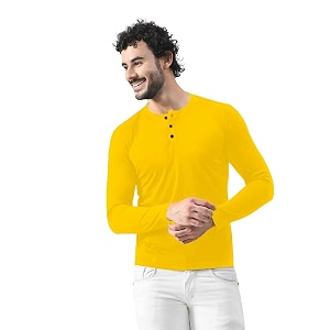 mens long sleeve henley t-shirt with button placket  soft amp comfortable casual wear