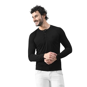 mens long sleeve henley t-shirt with button placket  soft amp comfortable casual wear