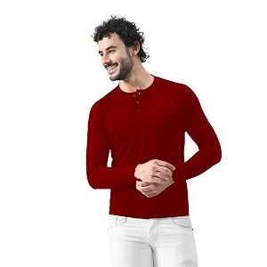 mens long sleeve henley t-shirt with button placket  soft amp comfortable casual wear