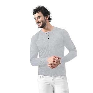 mens long sleeve henley t-shirt with button placket  soft amp comfortable casual wear