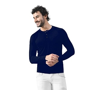 mens long sleeve henley t-shirt with button placket  soft amp comfortable casual wear