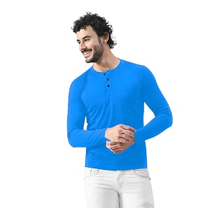mens long sleeve henley t-shirt with button placket  soft amp comfortable casual wear