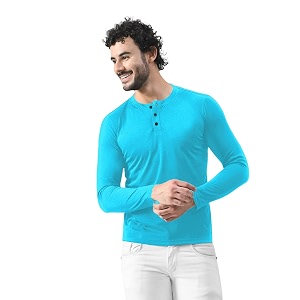 mens long sleeve henley t-shirt with button placket  soft amp comfortable casual wear