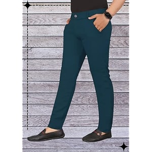 Mens Lycra Stretch Casual Pants Slim Fit