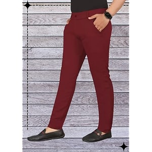 Mens Lycra Stretch Casual Pants Slim Fit