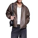 Men39s Oversized Faux Leather Jacket Brown PU