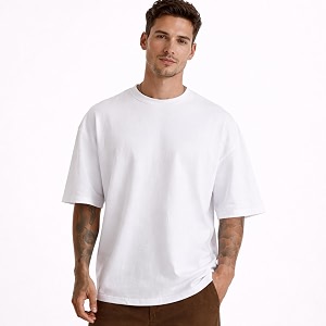 Mens Oversized Round Neck Cotton T-Shirt for