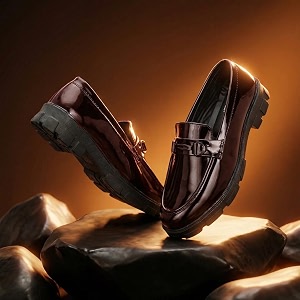 Mens Premium Glossy Black Chunky Sole Loafers