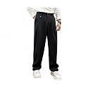 Men’s Relaxed Straight Leg Loose Fit Pleated Trousers | Mid-Rise Formal Pants with Zip Fly & Button Closure | Solid Regular Length Office Wear Trousers