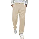 Men’s Relaxed Straight Leg Loose Fit Pleated Trousers | Mid-Rise Formal Pants with Zip Fly & Button Closure | Solid Regular Length Office Wear Trousers