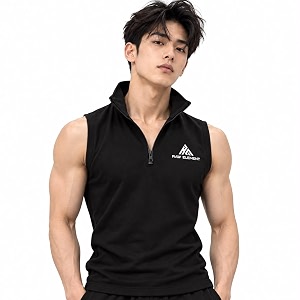 Mens Sleeveless Half Zip Gym T-Shirt -
