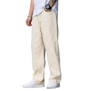 Mens Straight Fit Mid Rise Beige Jeans