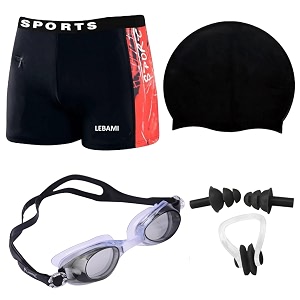 Mens Swim Trunks Set with Swimming Goggles