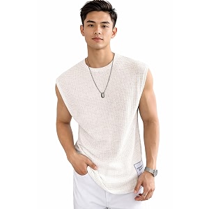 Mens Waffle Sleeveless Tank Top Round Neck