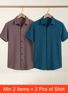 tigersnake men self design casual dark blue brown shirt