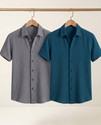TIGERSNAKE Men Self Design Casual Grey, Dark Blue Shirt