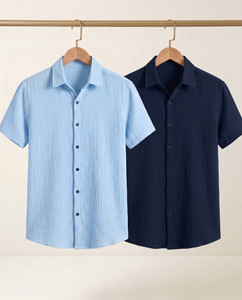 tigersnake men self design casual light blue blue shirt
