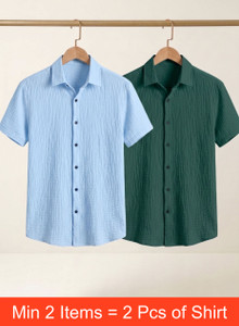 tigersnake men self design casual light blue green shirt