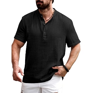 Men Shirt Black Textured Cotton Blend