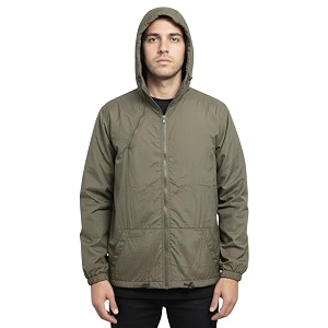Men Solid Crush Fabric Hooded Windcheater Jacket