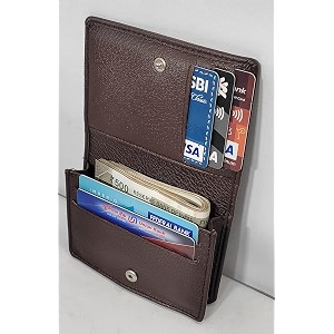 Men Synthetic Button Brown ATM Card Holder