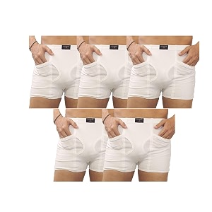 Men White Cotton Pocket Trunks Underwear 3