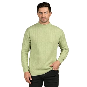 Men Woolen Round Neck Solid Striped Design