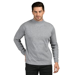 Men Woolen Round Neck Solid Striped Design