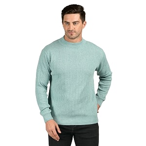 Men Woolen Round Neck Solid Striped Design