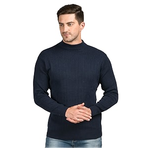 Men Woolen Round Neck Solid Striped Design