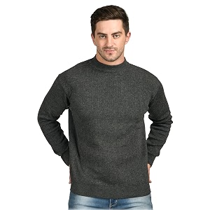 Men Woolen Round Neck Solid Striped Design