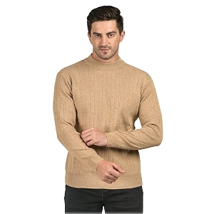 Men Woolen Round Neck Solid Striped Design