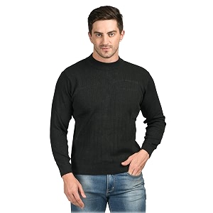 Men Woolen Round Neck Solid Striped Design