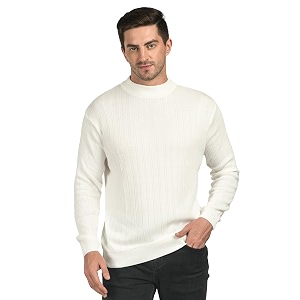 Men Woolen Round Neck Solid Striped Design