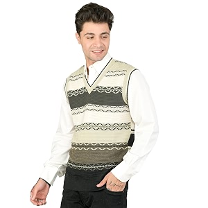 Men Woolen V-Neck Printed Design Sleeveless Pullover
