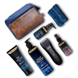 menhood down there package 10 includes - grooming trimmer 10 the baller intimate spray ball shower gel ball preserver pre-trim gel travel bag ball towel  gifts for him bubble gum